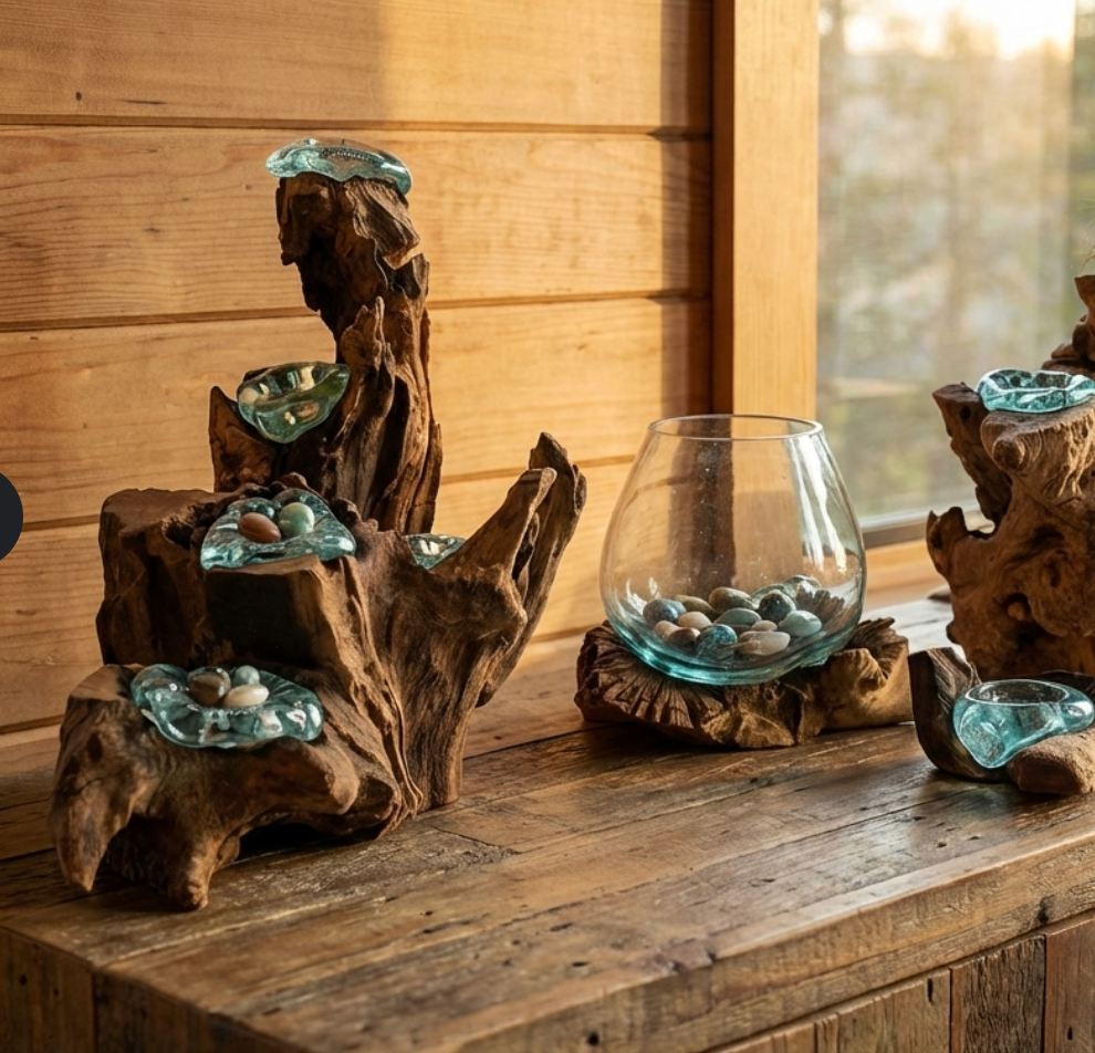 Verre en Fusion sur Bois de Gamal : Pièces Artisanales Balinaises