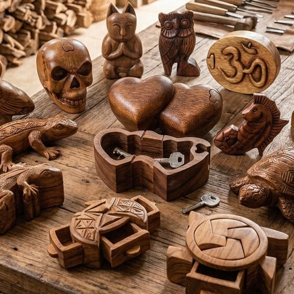 Boîtes Magiques de Bali : Boîtes à Bijoux et Puzzles en Bois Artisanal