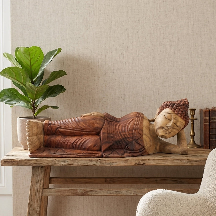 Statua di Buddha in legno di Suar – 50 cm – Buddha dormiente
