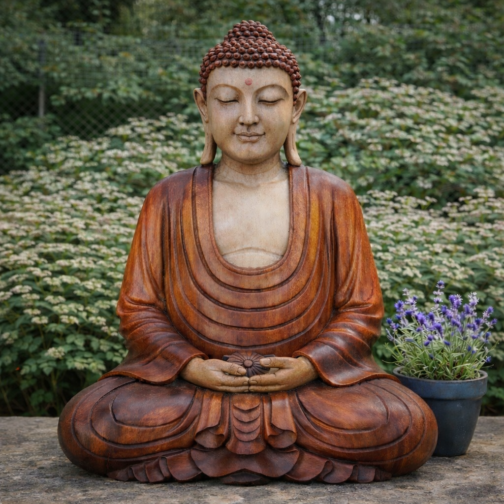 Statue de Bouddha sculptée à la main – 40 cm – Bouddha Mains vers le bas