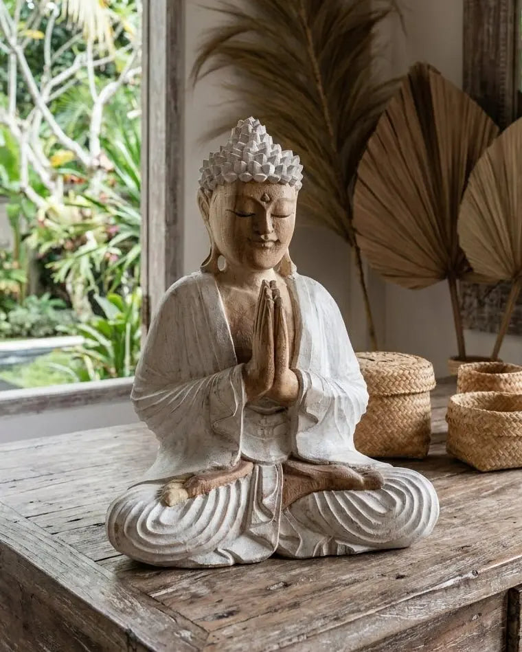 Statue de Bouddha sculptée à la main – 30 cm - Finition blanchie à la chaux AWGifts Dropship