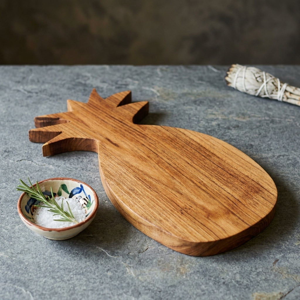 Planche à découper en forme d'ananas - Bois de Teck Naturel - 30cm