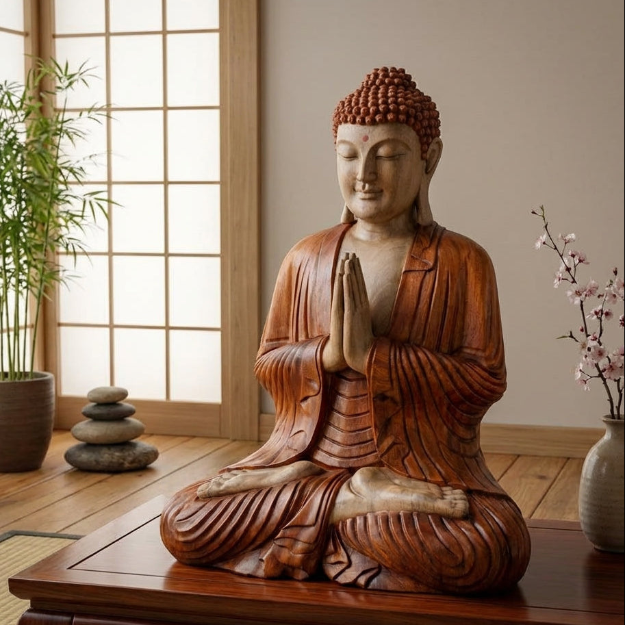 Statue de Bouddha sculptée à la main – 60 cm – Bouddha Namasté