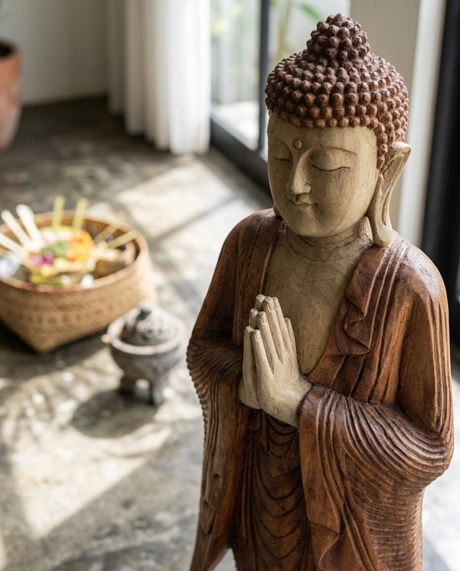 Kézzel faragott Buddha-szobor – 100 cm – Namaszté Buddha