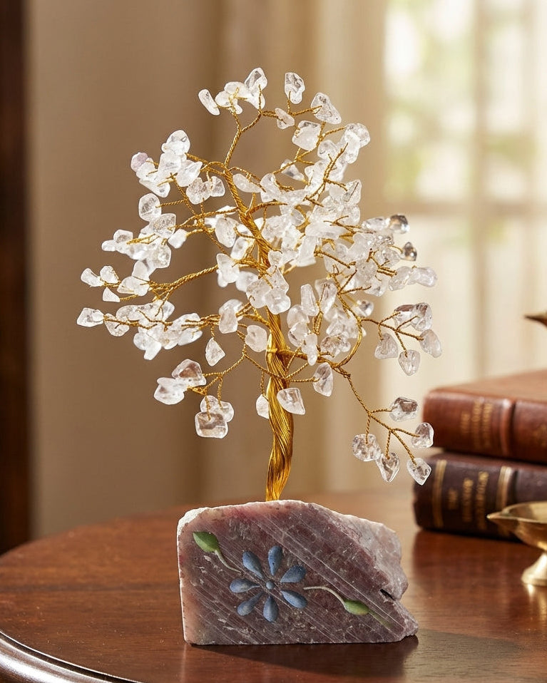Arbre de vie en cristal de roche naturel – 320 pierres – décoration artisanale