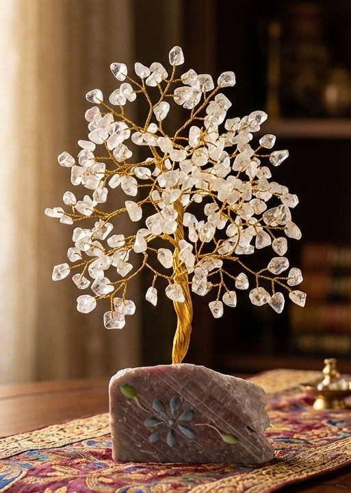 Arbre de vie en cristal de roche naturel – 320 pierres – décoration artisanale