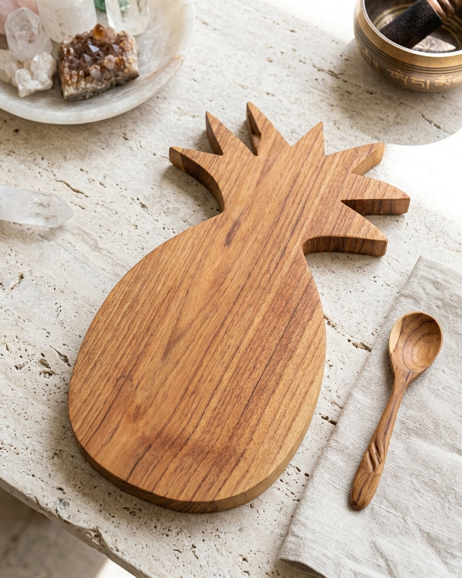 Planche à découper en forme d'ananas - Bois de Teck Naturel - 30cm