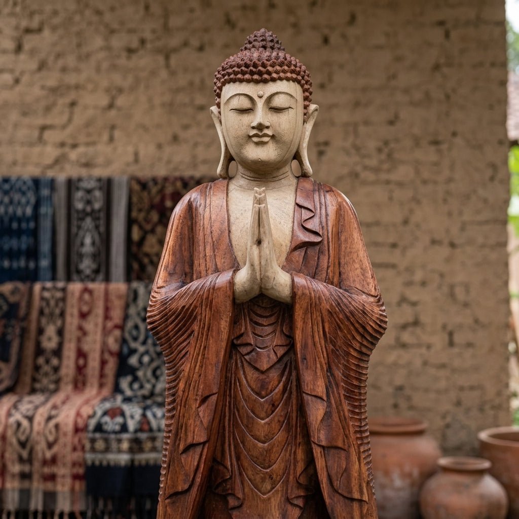 Kézzel faragott Buddha-szobor – 100 cm – Namaszté Buddha