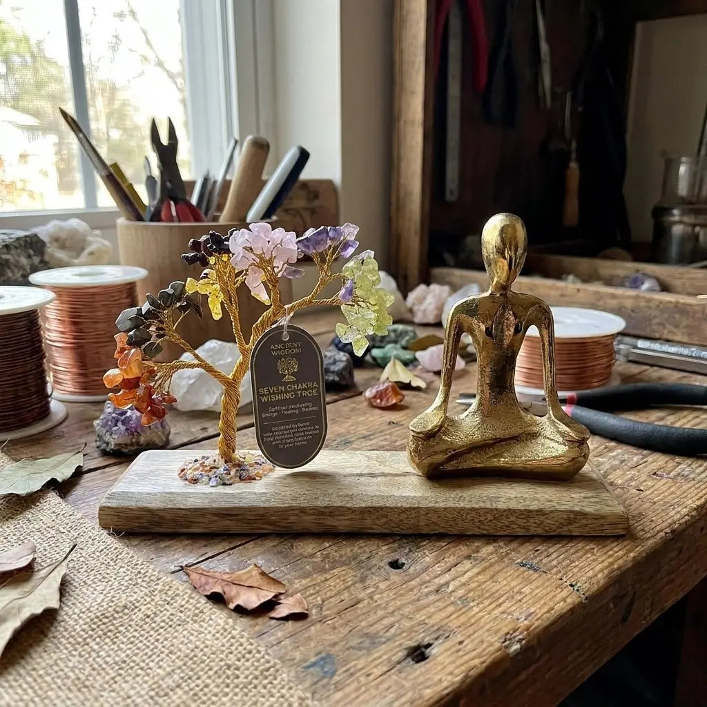 Jardin de yoga en pierres précieuses - Posture Mudra - Sept chakras - Arbre incliné - 100 pierres précieuses