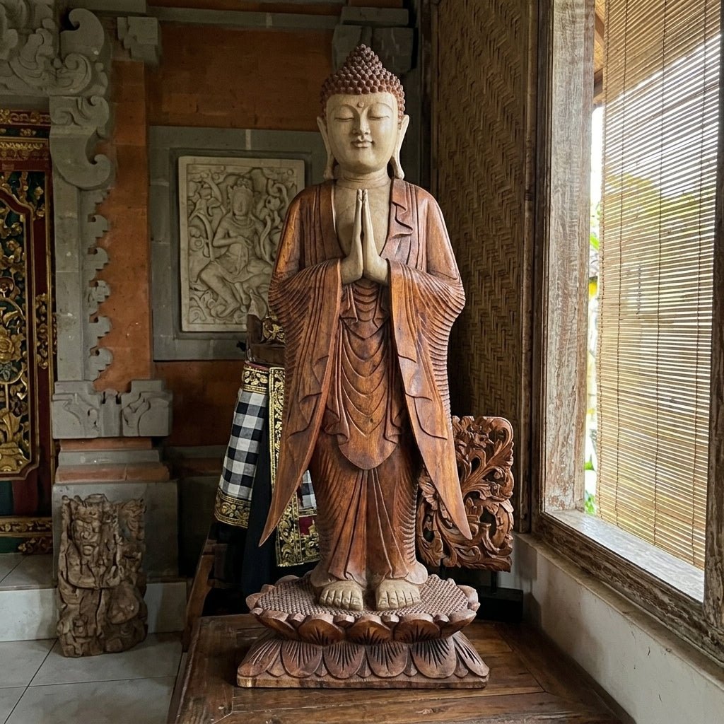 Kézzel faragott Buddha-szobor – 100 cm – Namaszté Buddha