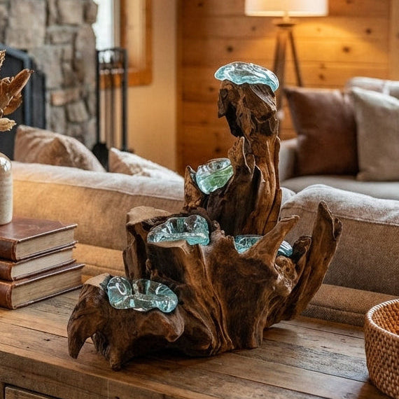 Bougeoir Molten Glass à Cinq Bougies sur Racine de Gamal - 40 cm (11,8 kg)