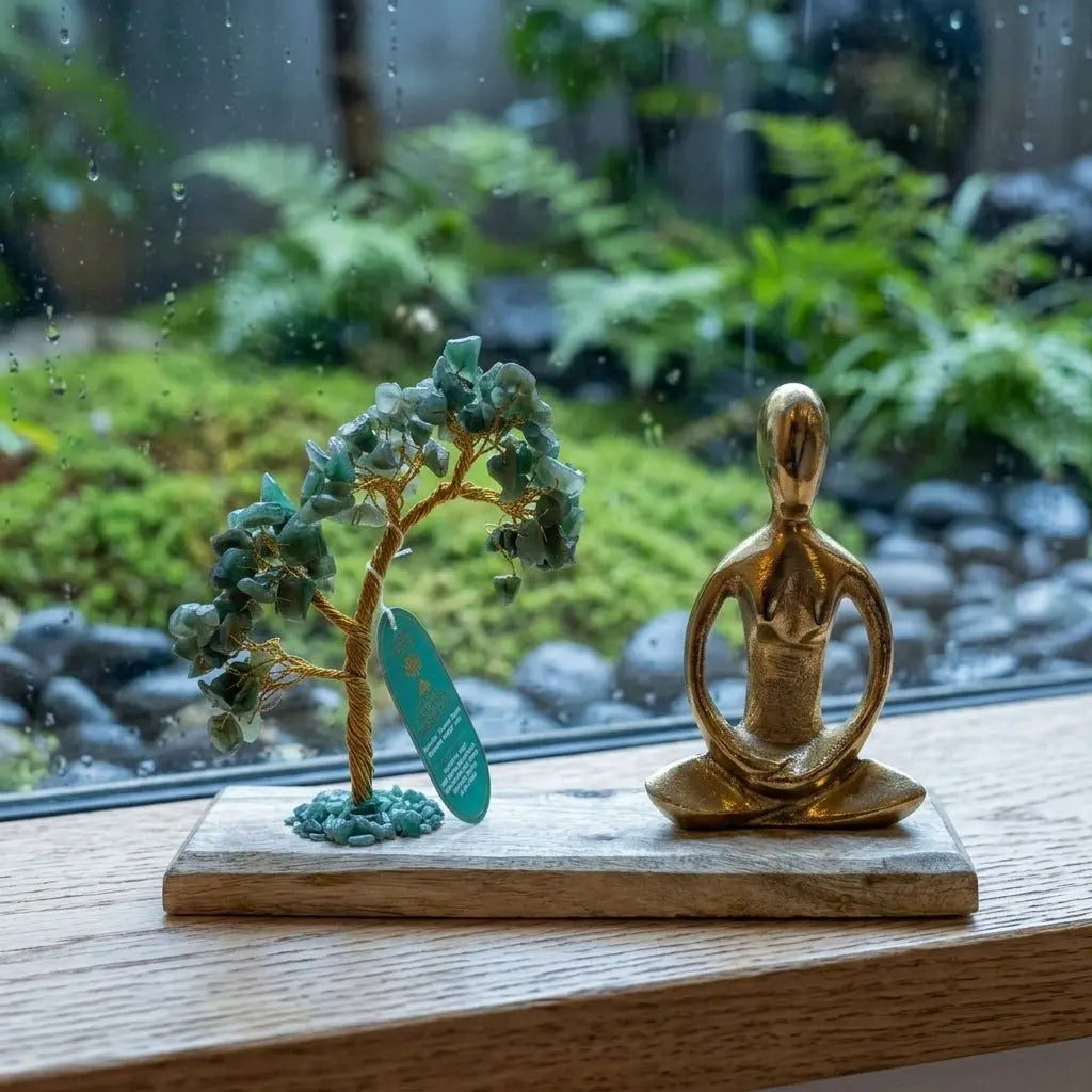 Jardin Zen en Aventurine Verte – Arbre de Vie & Figurine Yoga Padmasana AWGifts Dropship