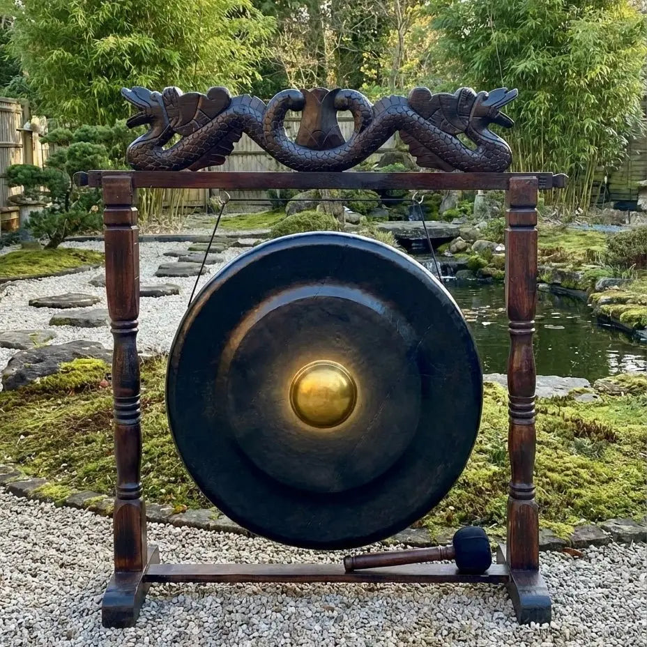 Grand Gong Balinais sur Support Sculpté – Gong Ø 80 cm – Hauteur totale 130 cm