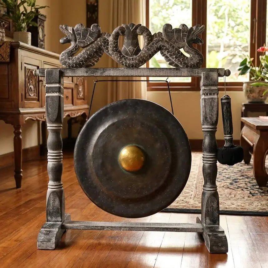 Black Balinese Gong 80 cm on Stand - Traditional Sound Instrument