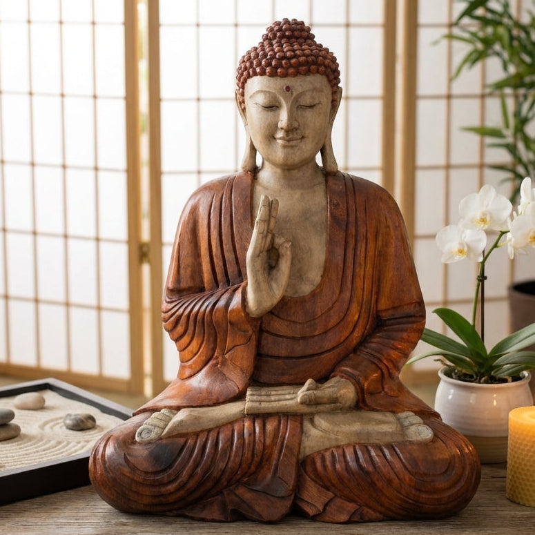 Statue de Bouddha sculptée à la main – 60 cm - Transmission d'enseignement