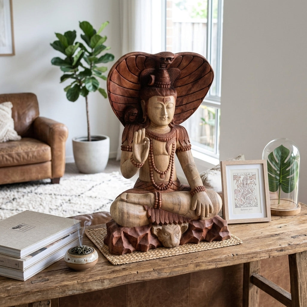 Statua di Shiva scolpita a mano – con Cobra – 50 cm