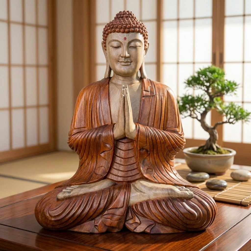 Statue de Bouddha sculptée à la main – 60 cm – Bouddha Namasté