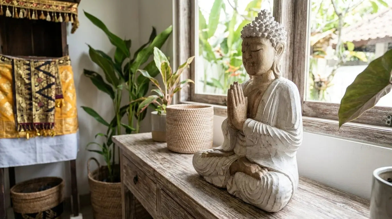 Statue de Bouddha sculptée à la main – 30 cm - Finition blanchie à la chaux AWGifts Dropship
