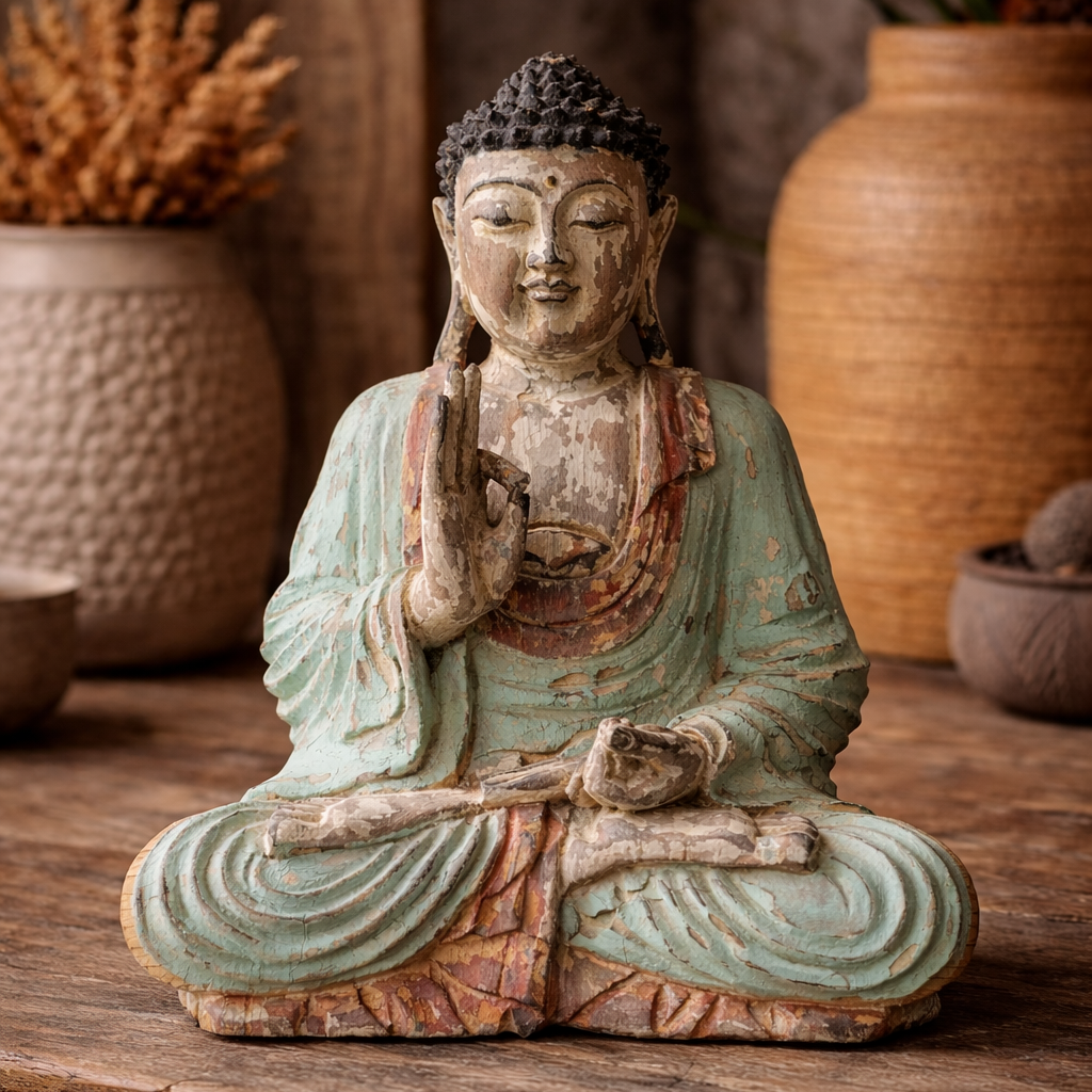 Statue de Bouddha vintage sculptée à la main – 30 cm – Transmission d’enseignement