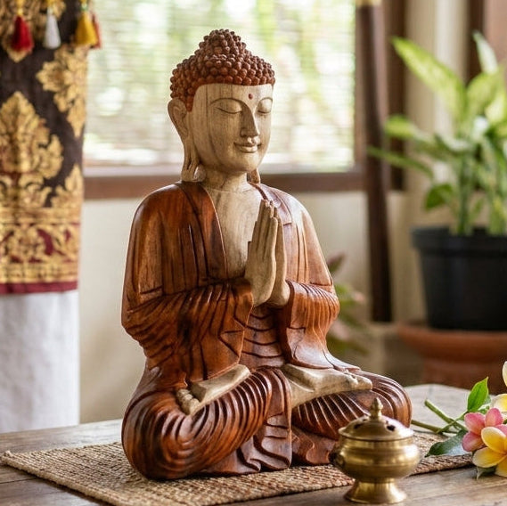 Statue de Bouddha sculptée à la main – 30 cm – Bouddha Namasté