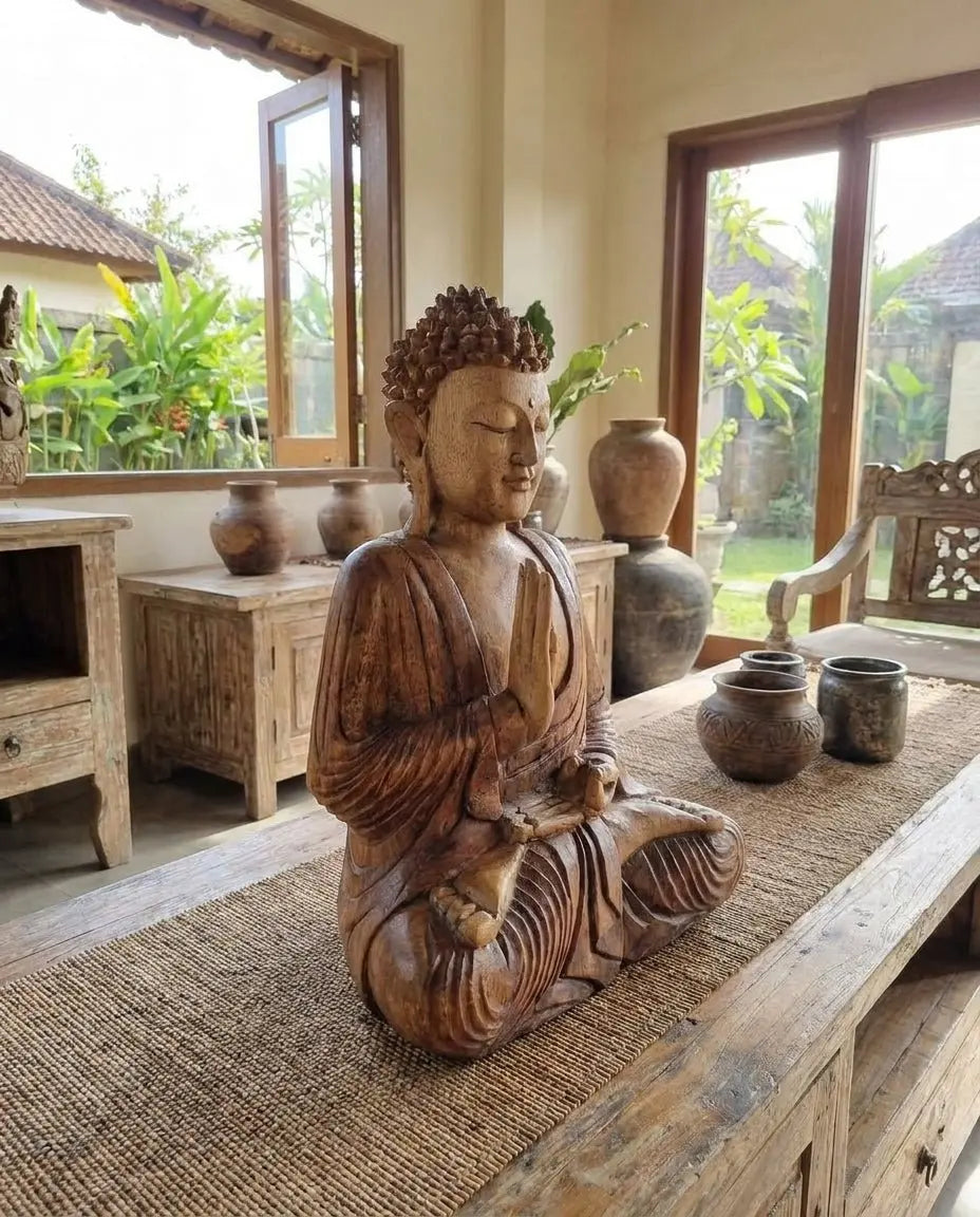 Statue de Bouddha Sculptée à la Main en bois de Suar - 40 cm - Transmission d’Enseignement AWGifts Dropship