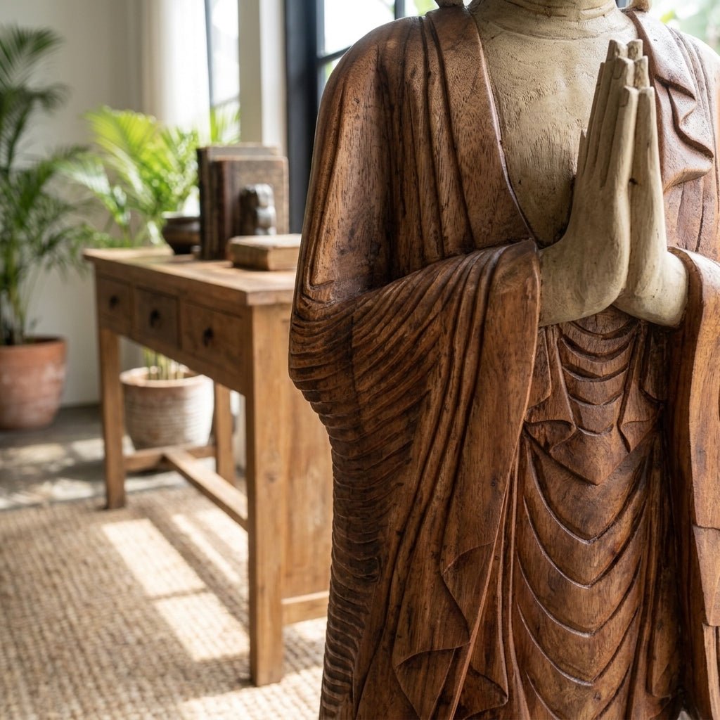 Kézzel faragott Buddha-szobor – 100 cm – Namaszté Buddha