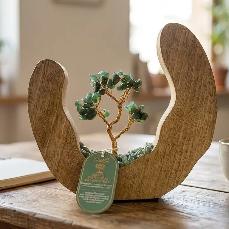 Jardin d’arbres en aventurine verte (60 éclats) — anneau ouvert en bois de manguier