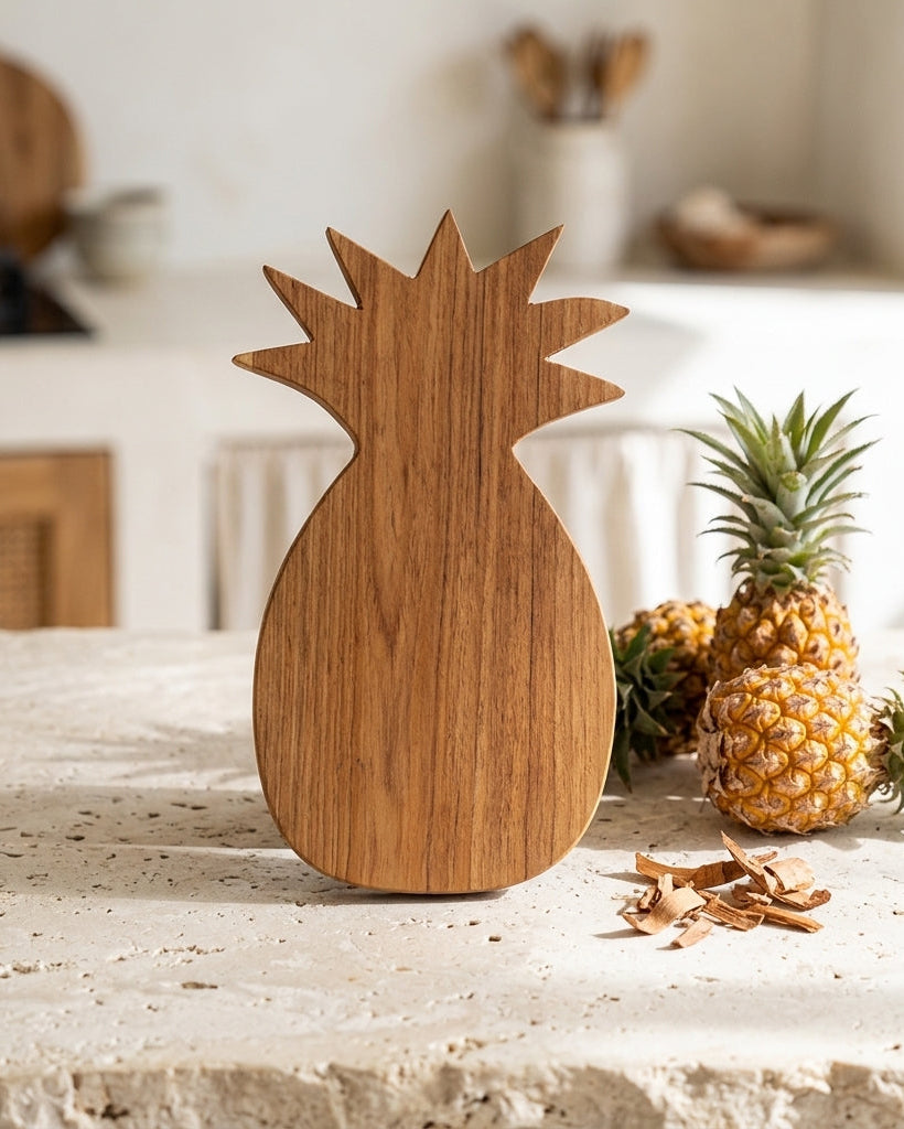 Planche à découper en forme d'ananas - Bois de Teck Naturel - 30cm