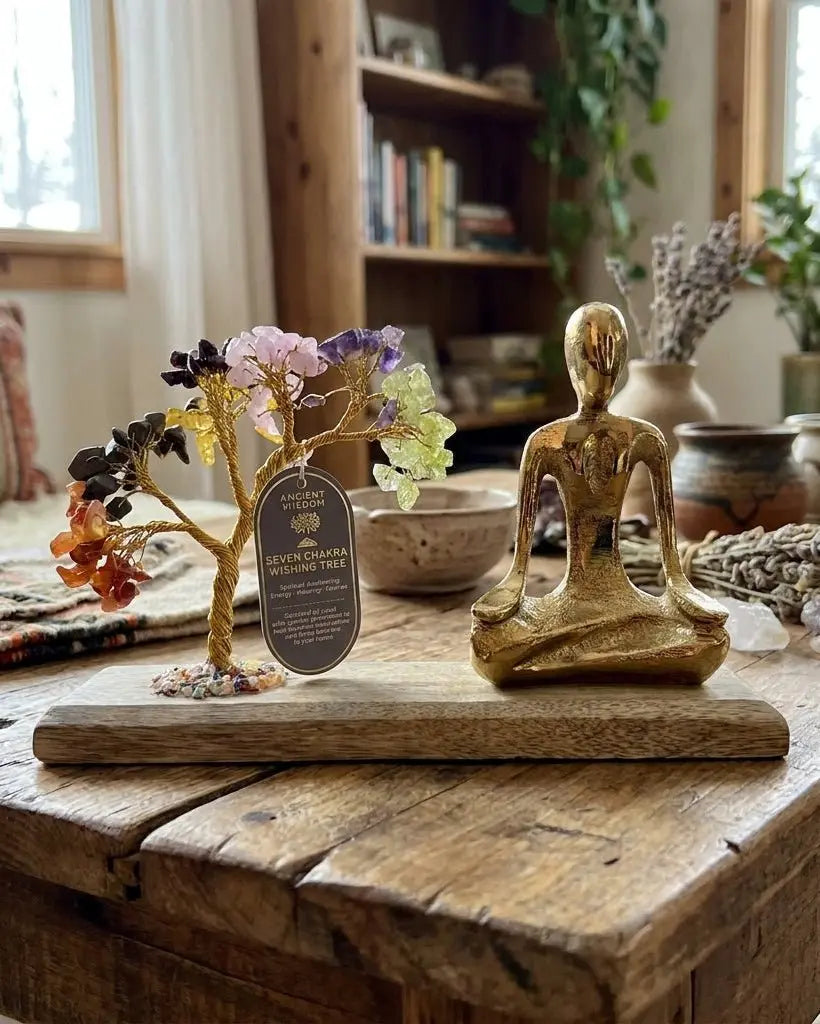 Jardin de yoga en pierres précieuses - Posture Mudra - Sept chakras - Arbre incliné - 100 pierres précieuses