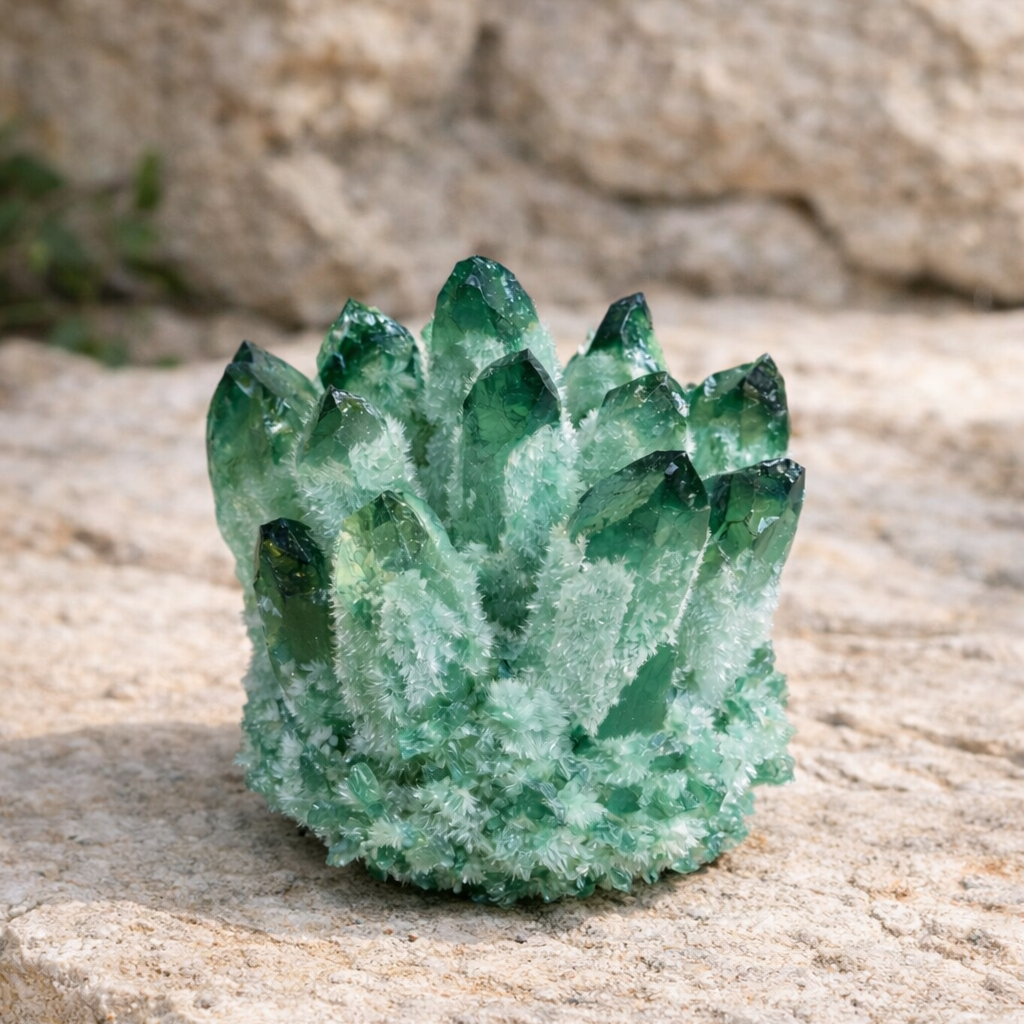Quartz Vert Fantôme – Géode Sculptée Naturelle 8 cm (250–300 g)