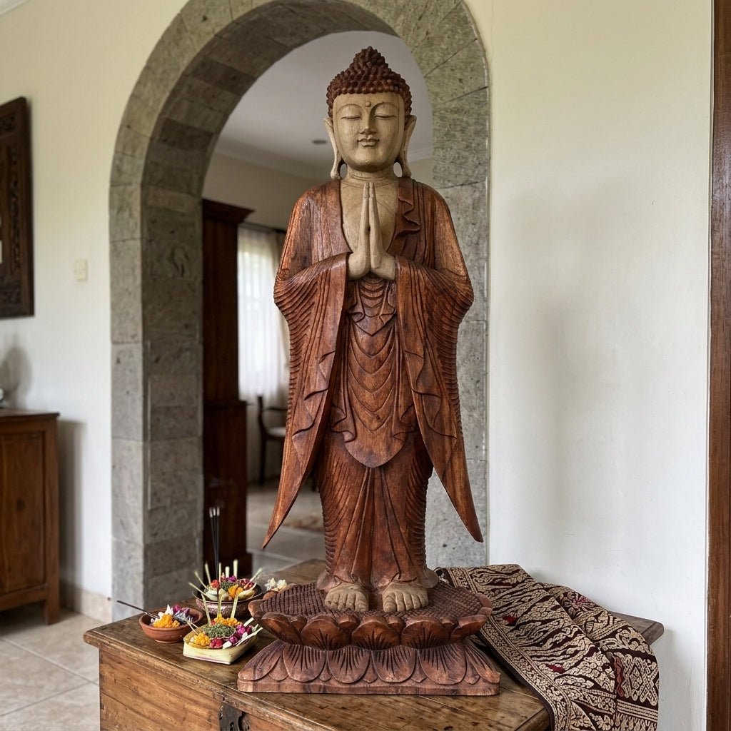 Kézzel faragott Buddha-szobor – 100 cm – Namaszté Buddha