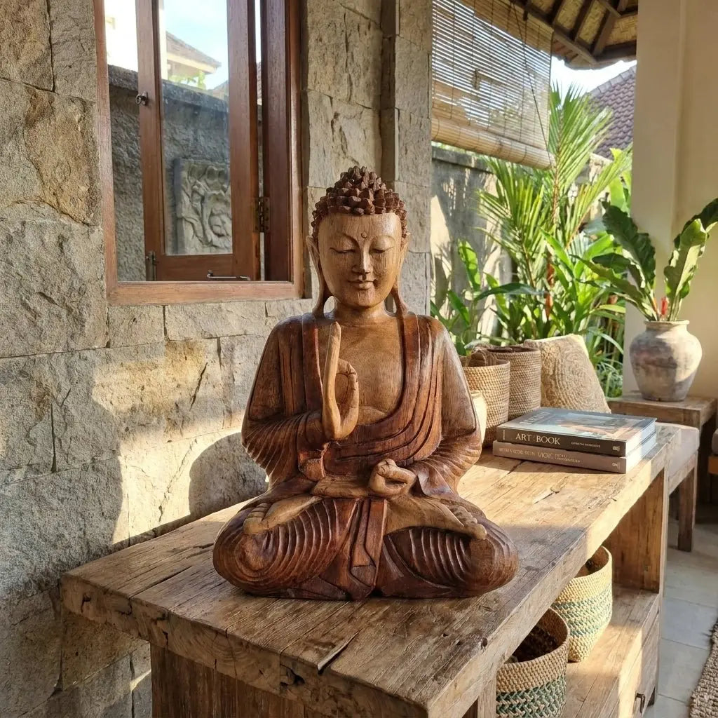Statue de Bouddha Sculptée à la Main en bois de Suar - 40 cm - Transmission d’Enseignement AWGifts Dropship