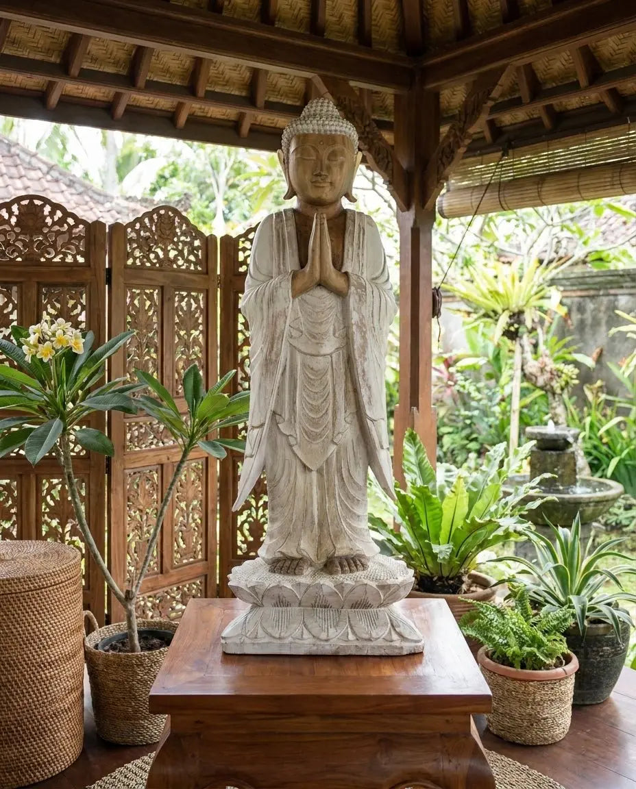 Grande statue de Bouddha – 100 cm – bois de Suar massif sculpté à la main AWGifts Dropship