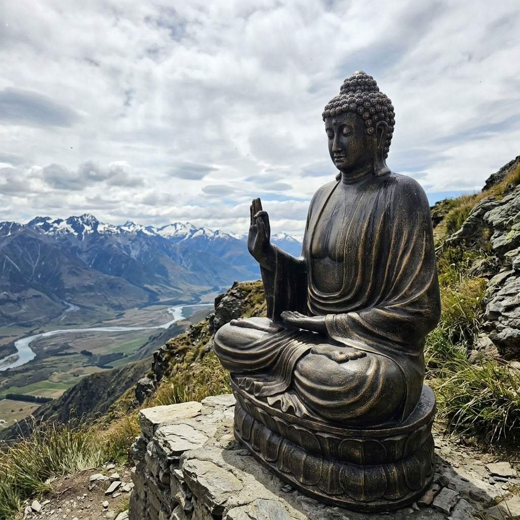Kultainen jättiläismäinen Buddha-patsas 200 cm – opetusta antava Buddha lootuskukalla