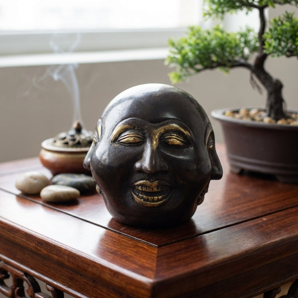 Viergesichtiger Feng-Shui-Buddha aus Messing – 10 cm