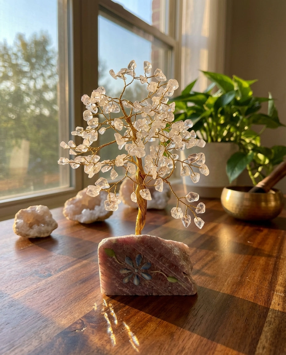 Arbre de vie en cristal de roche naturel – 320 pierres – décoration artisanale