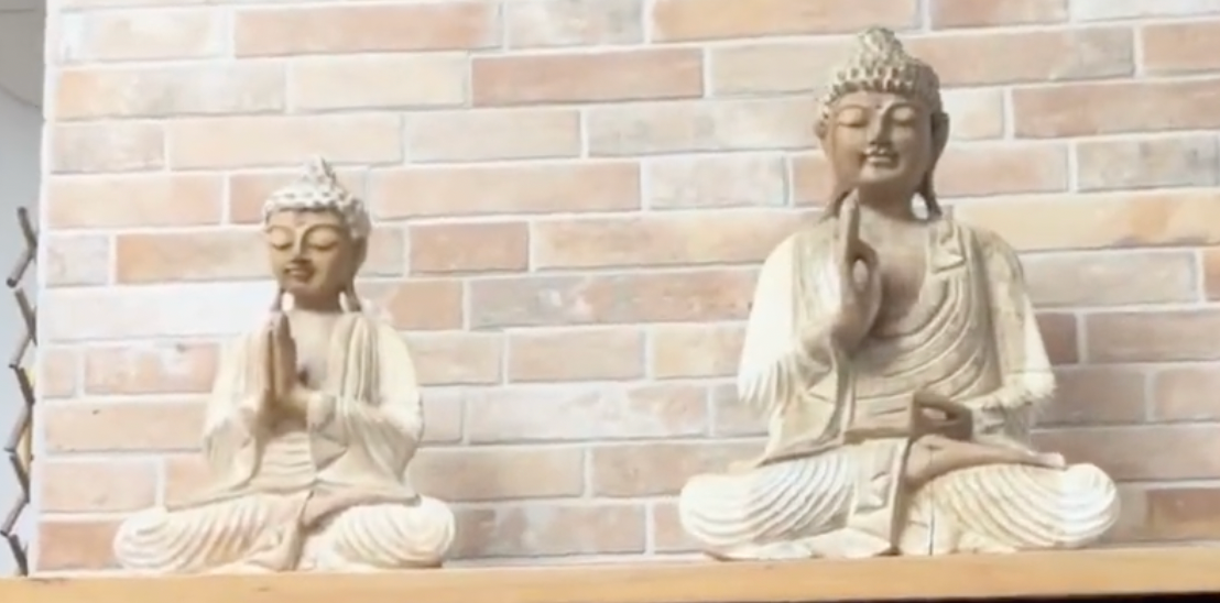 Statue de Bouddha sculptée à la main – 30 cm - Finition blanchie à la chaux