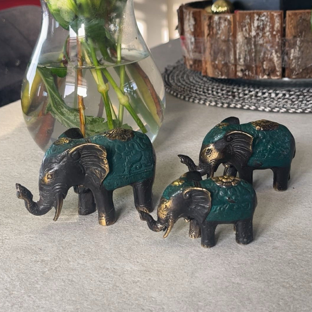Set de 3 Éléphants Feng Shui en Laiton – Porte-Bonheur, Chance & Prospérité