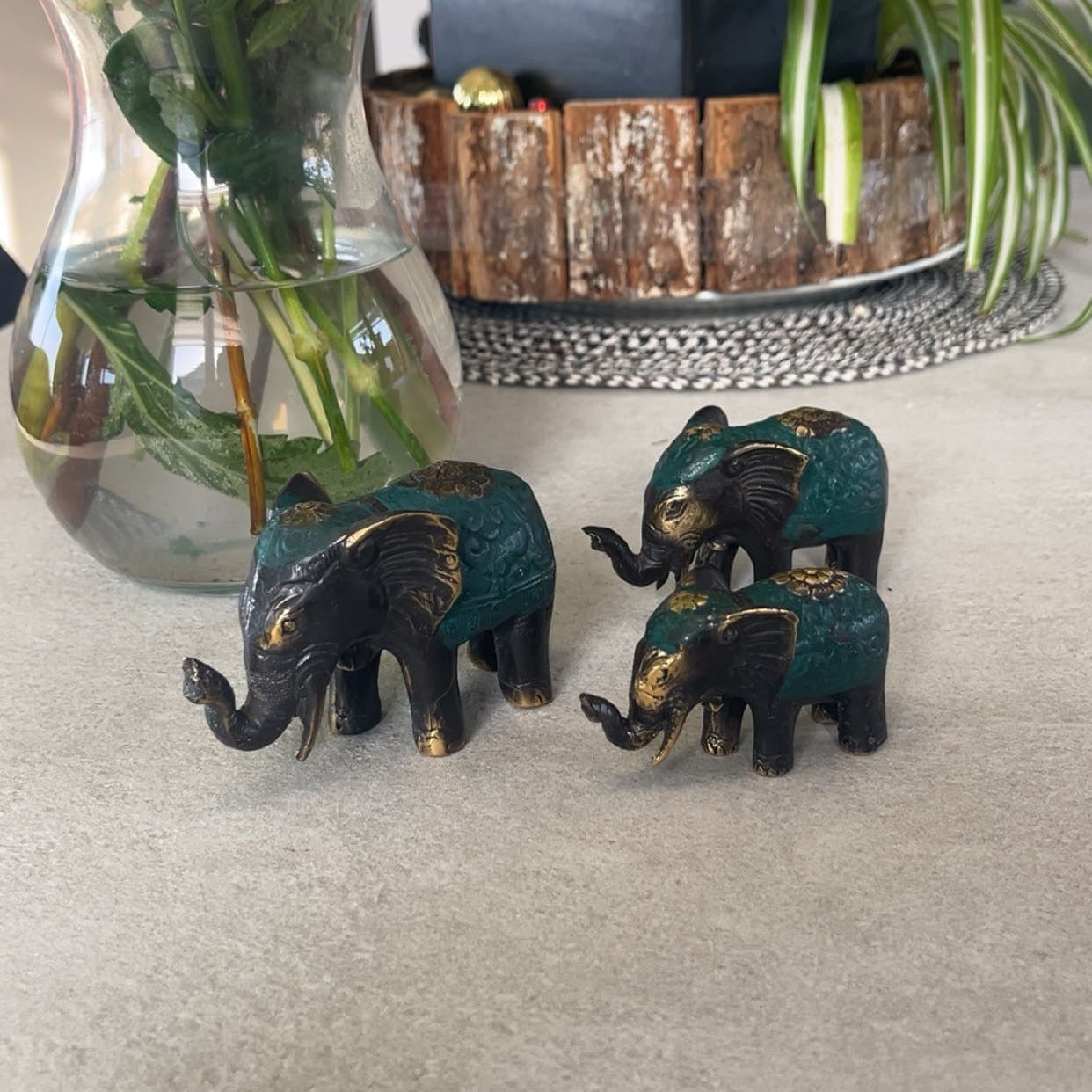 Set de 3 Éléphants Feng Shui en Laiton – Porte-Bonheur, Chance & Prospérité