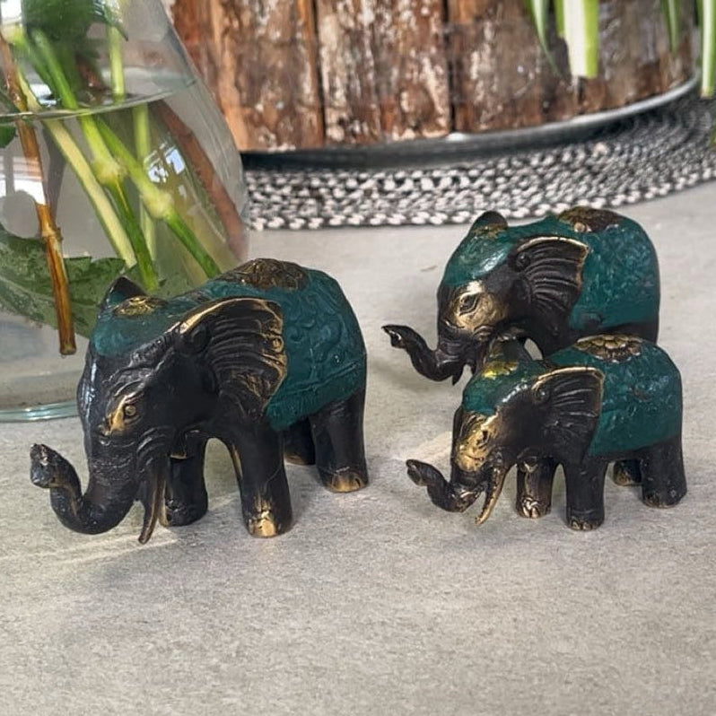 Set de 3 Éléphants Feng Shui en Laiton – Porte-Bonheur, Chance & Prospérité