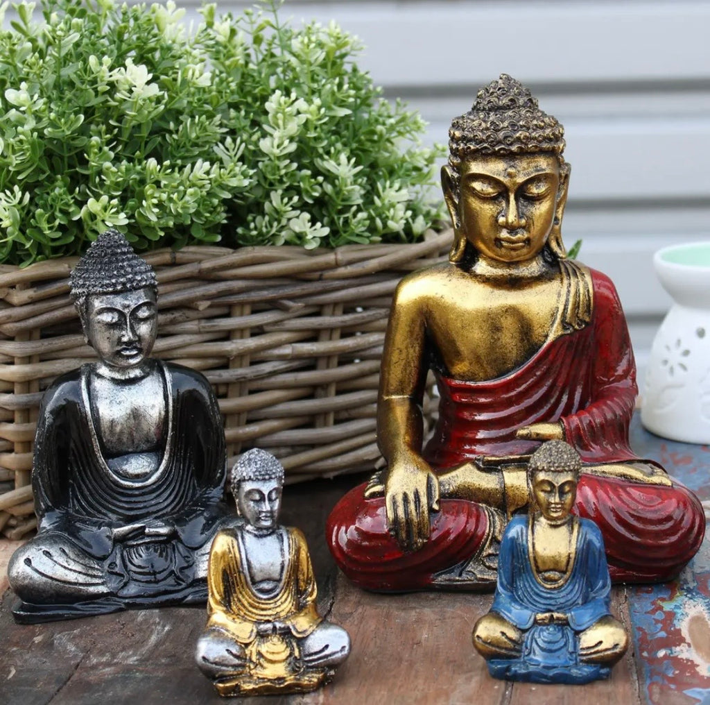 Statue Bouddha Rouge et Or – Décoration Zen en Résine Peinte à la Main