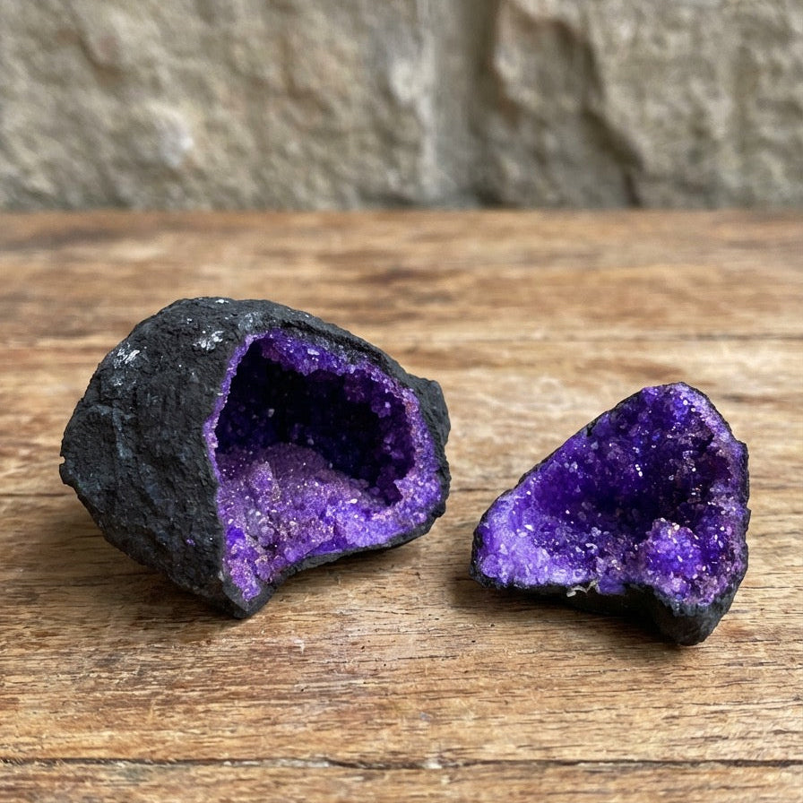 Colorful Calcite Geode — Black &amp; Purple Rock — 8.5 cm - 200g