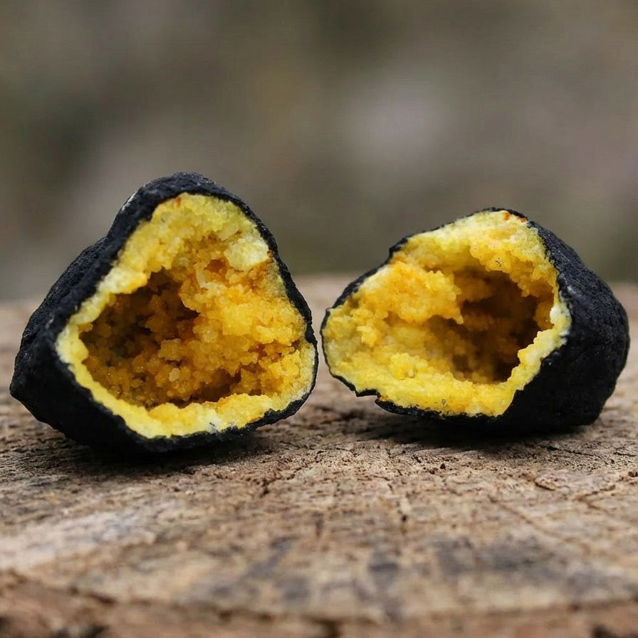 Colored Calcite Geode — Black &amp; Yellow Rock — 8.5 cm - 200g