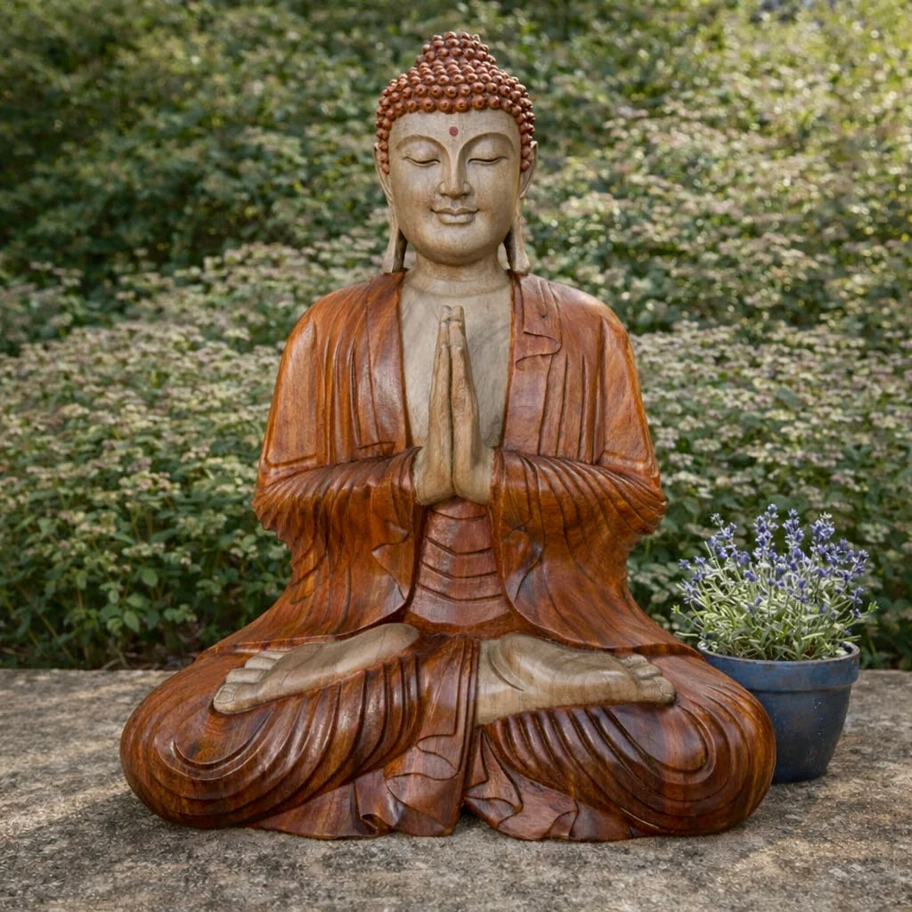 Statue de Bouddha sculptée à la main – 60 cm – Bouddha Namasté