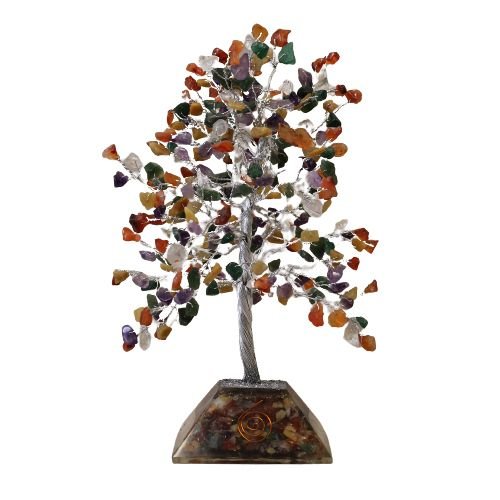 Arbre à pierres précieuses avec base en orgonite – 320 pierres – Multi - Karmic Artisan