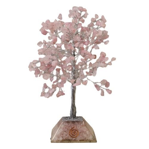 Arbre à pierres précieuses avec base en orgonite – 320 pierres – Quartz rose - Karmic Artisan