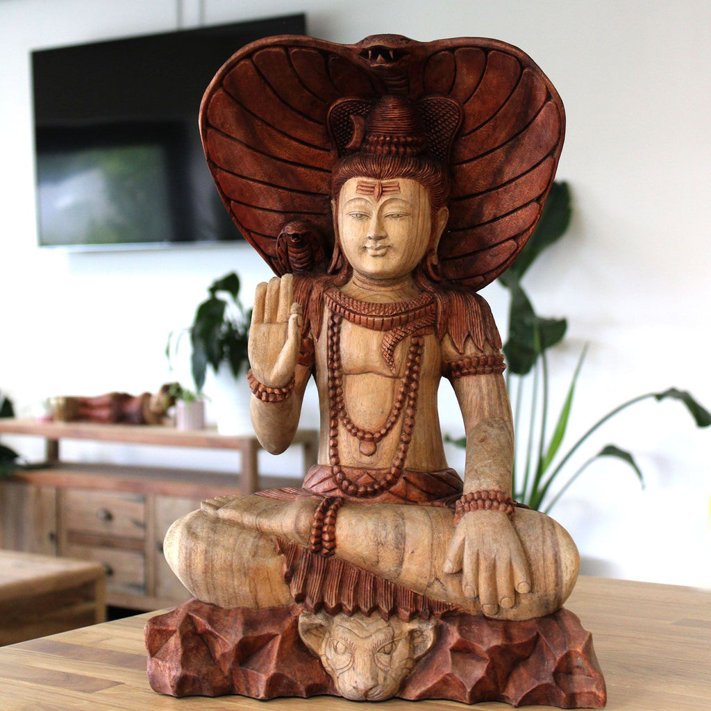 Statue de Shiva sculptée à la main – avec Cobra – 50 cm