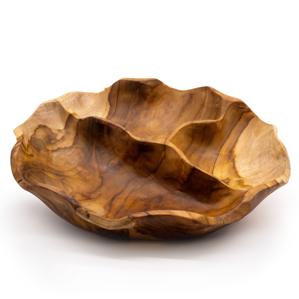 Coupe à fruits en bois de teck 3 compartiments – 30 cm