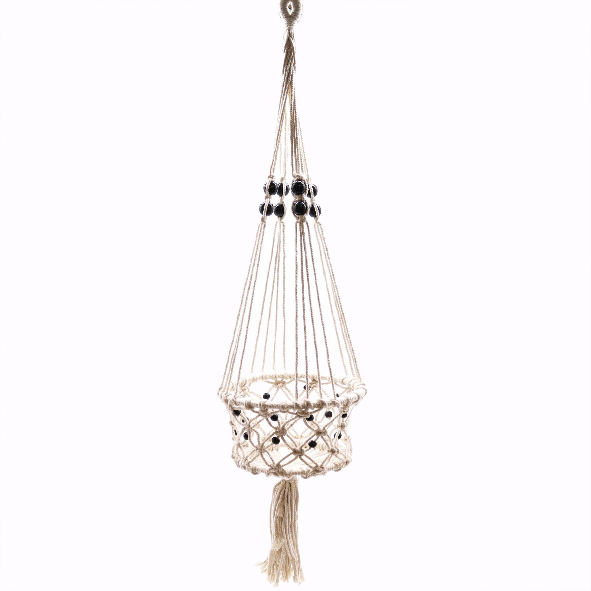 Suspension pour plante en macramé avec perles noires