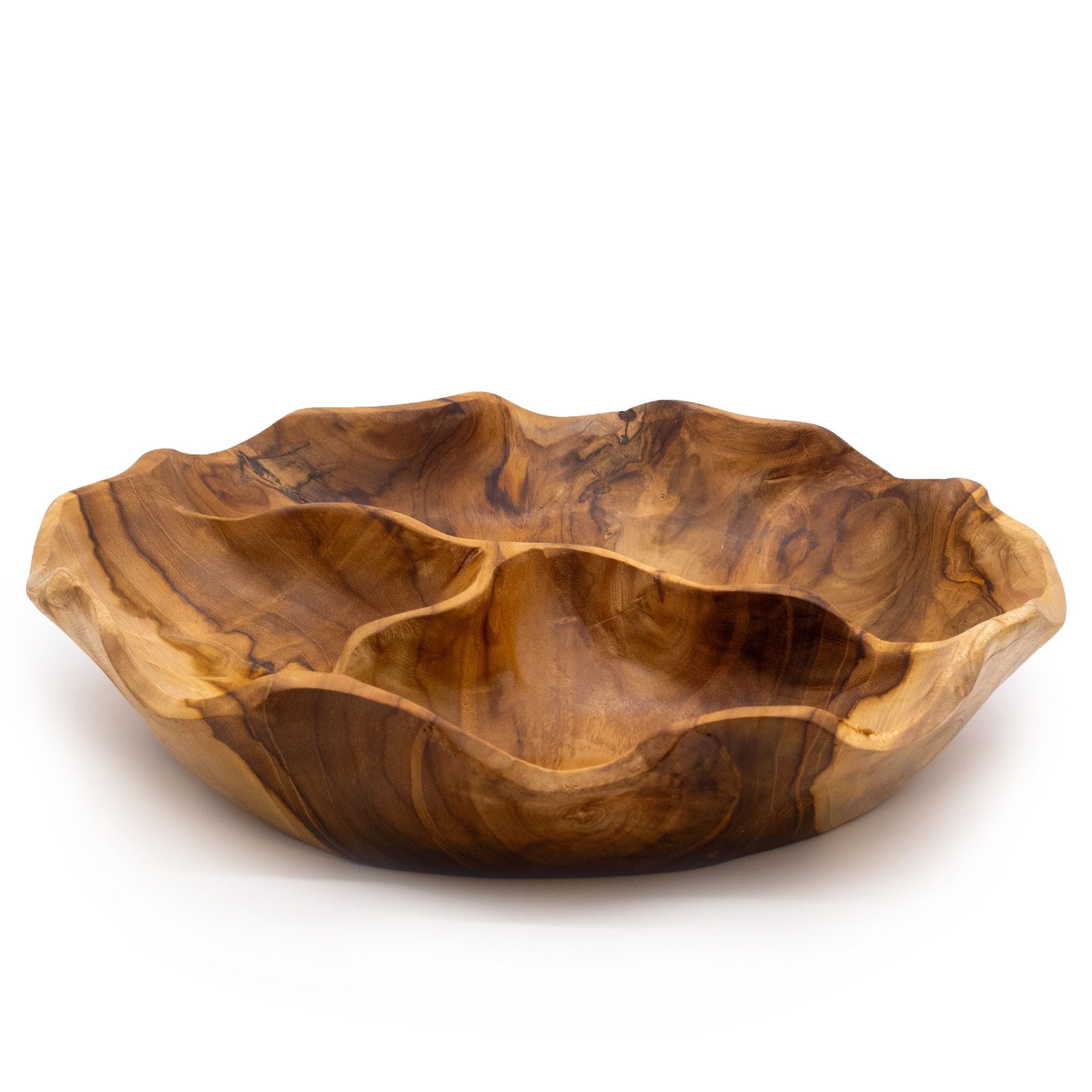 Coupe à fruits en bois de teck 3 compartiments – 30 cm